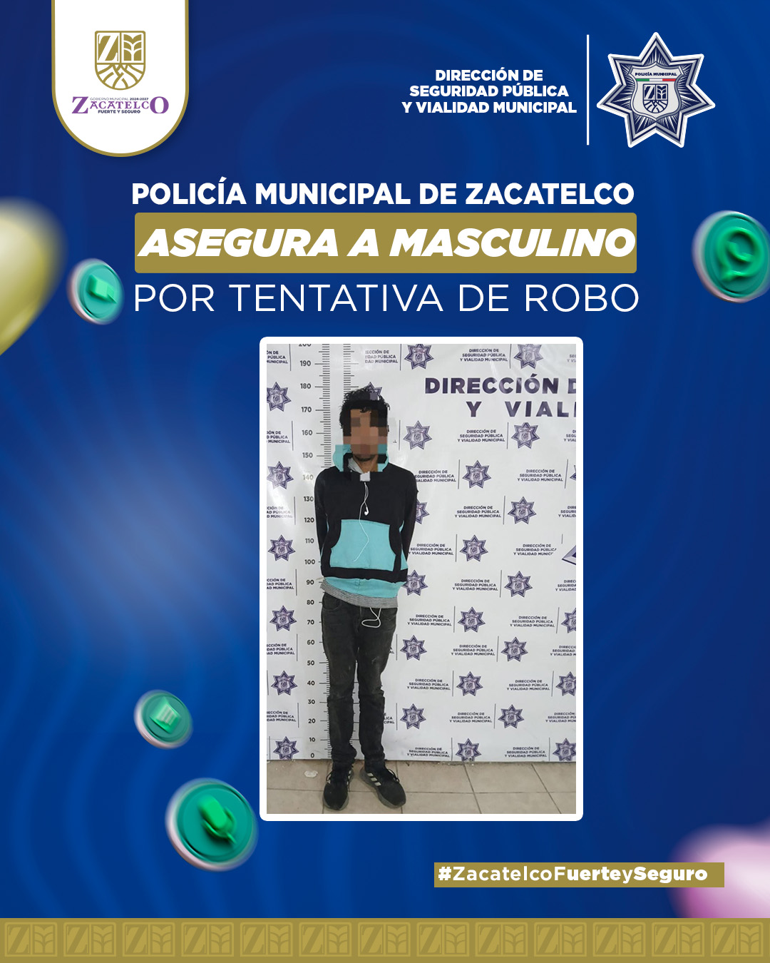 Aseguran a masculino por tentativa de robo en Zacatelco